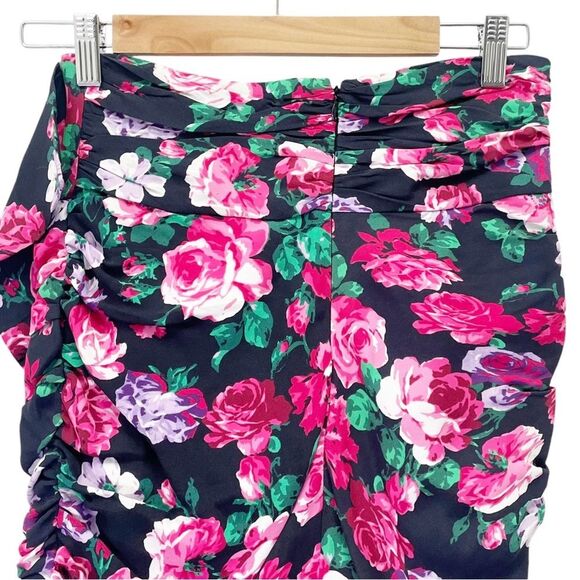 Ronny Kobo Lauryn Floral Print Draped Ruched Mini Skirt Size Small Black Pink - Picture 6 of 14